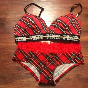 PINK Christmas Plaid Bra/Undies Set